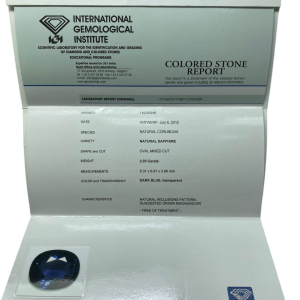 SAPPHIRE OVAL CUT IGI CT 2.03